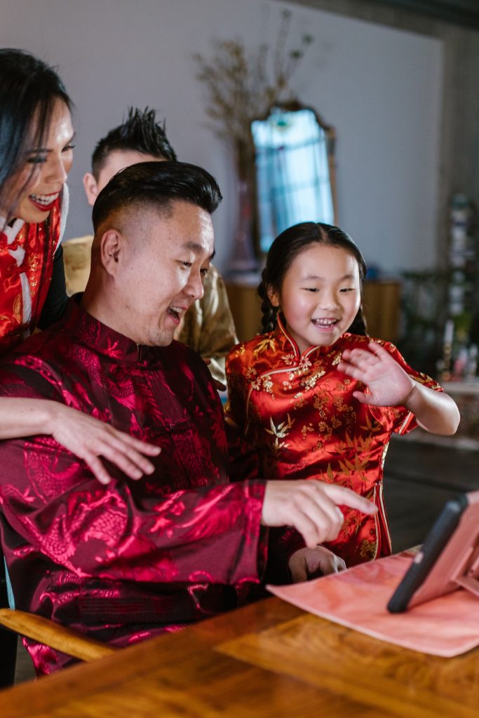 Family video calling relatives Chinese New Year 2021